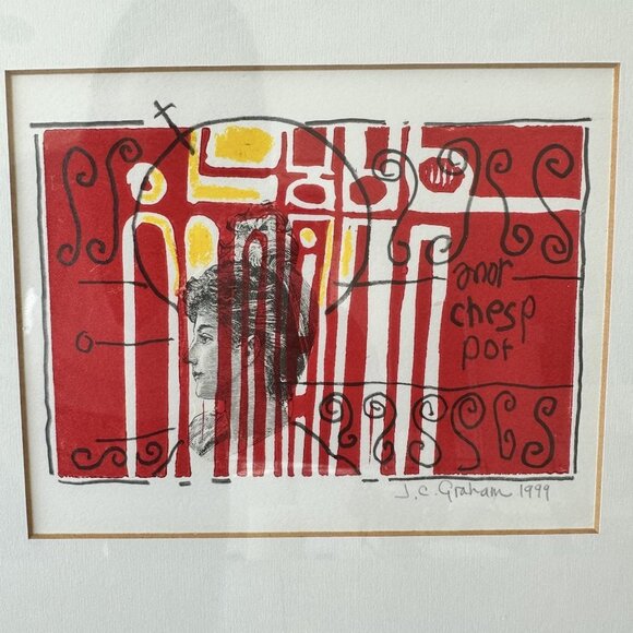 Collage art and painting signed by J.C. Graham - Picture 1 of 5